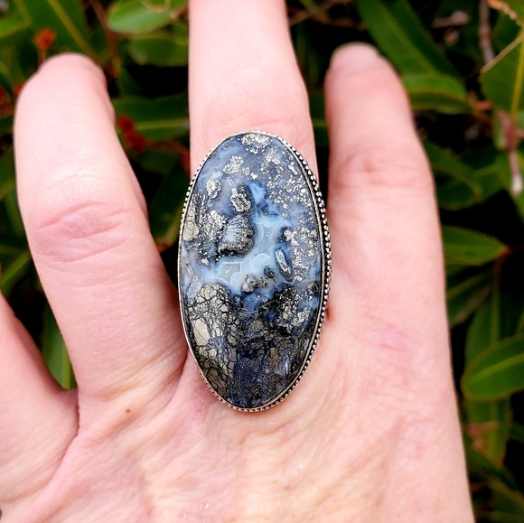 New Huge Pyrite Agate 925 Silver Statement Ring. - Picture 7 of 16